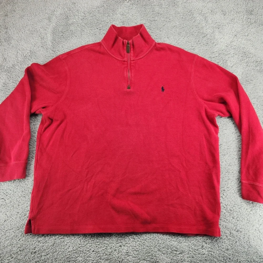 Polo Ralph Lauren 1/4 Zip Pullover Sweater Mens Size 2XL Red Vintage Pony